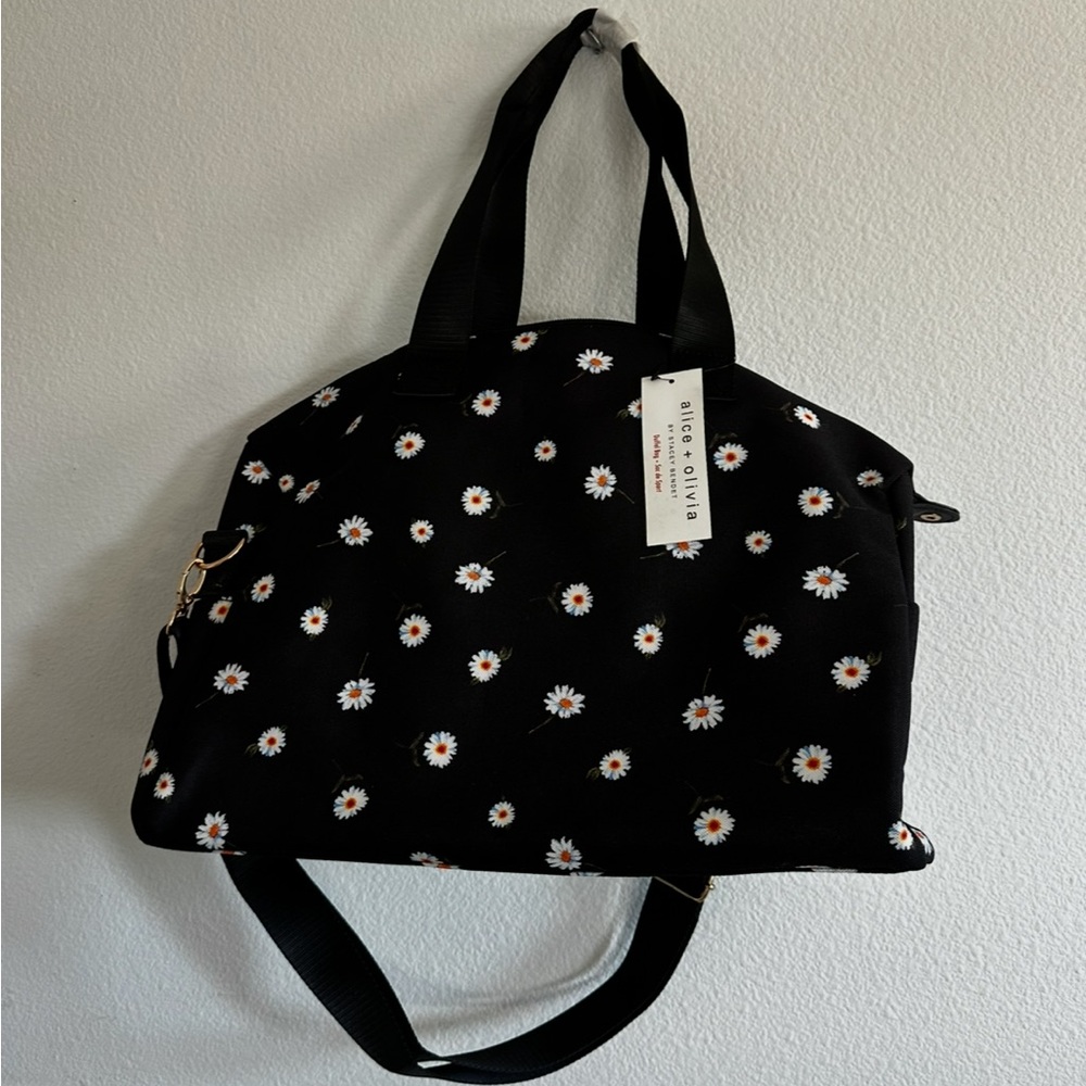 Alice + Olivia Black Daisy Tote Bag Weekender Travel Bag NWT